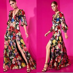 Alice + Olivia Tula V-Neck Maxi Dress in Botanical Garden Size 8